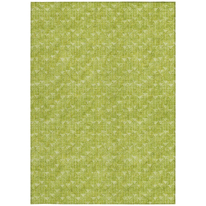 9' X 12' Moss Green Geometric Washable Non Skid Indoor Outdoor Area Rug