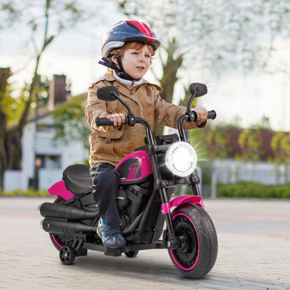 Kids Electric Motorcycle with Training Wheels and LED Headlights-Blue