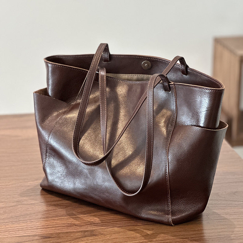 Practical Large Leather Shoulder Bag