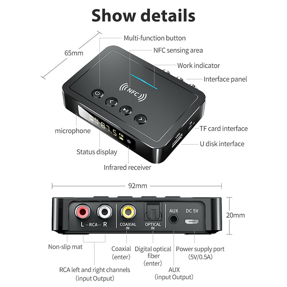 Wireless Audio Transmitter LED Digital Display Aux Rca Spdif Connection Adapter Fm Transmitter Black