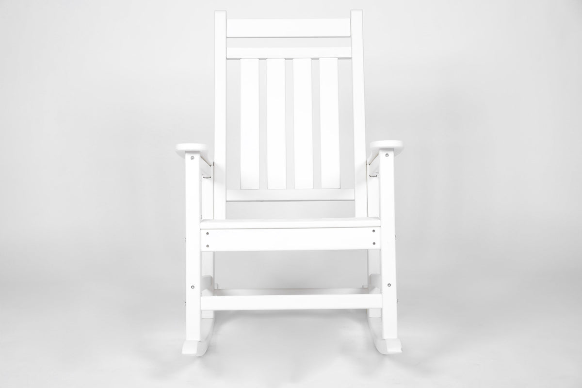 Oversized Outdoor Rocking Chair with Wood-Texture Design - White