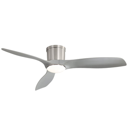 Flush Mount Ceiling Fan With Dimmable LED Light and Reversible DC Motor - Pearl Silver or Light Brown