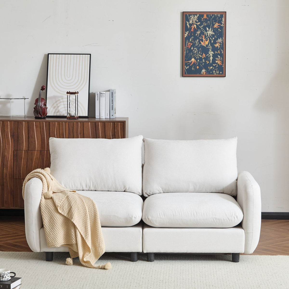 Modular Free Combination Sectional Sofa Couch with Solid Wood Frame - White