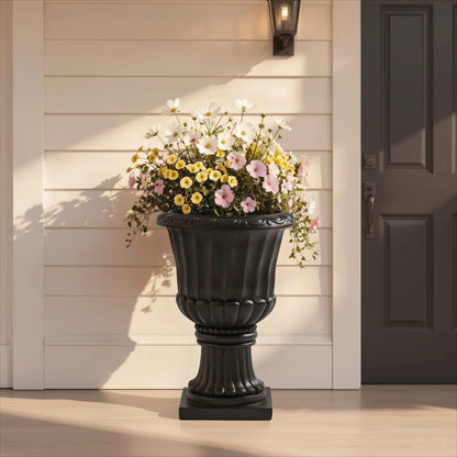 Large-Capacity European Pedestal Urn Outdoor Garden Planter - Black