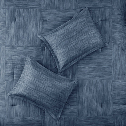 7 Piece Printed Seersucker Comforter Set with Hypoallergenic Fill - Navy