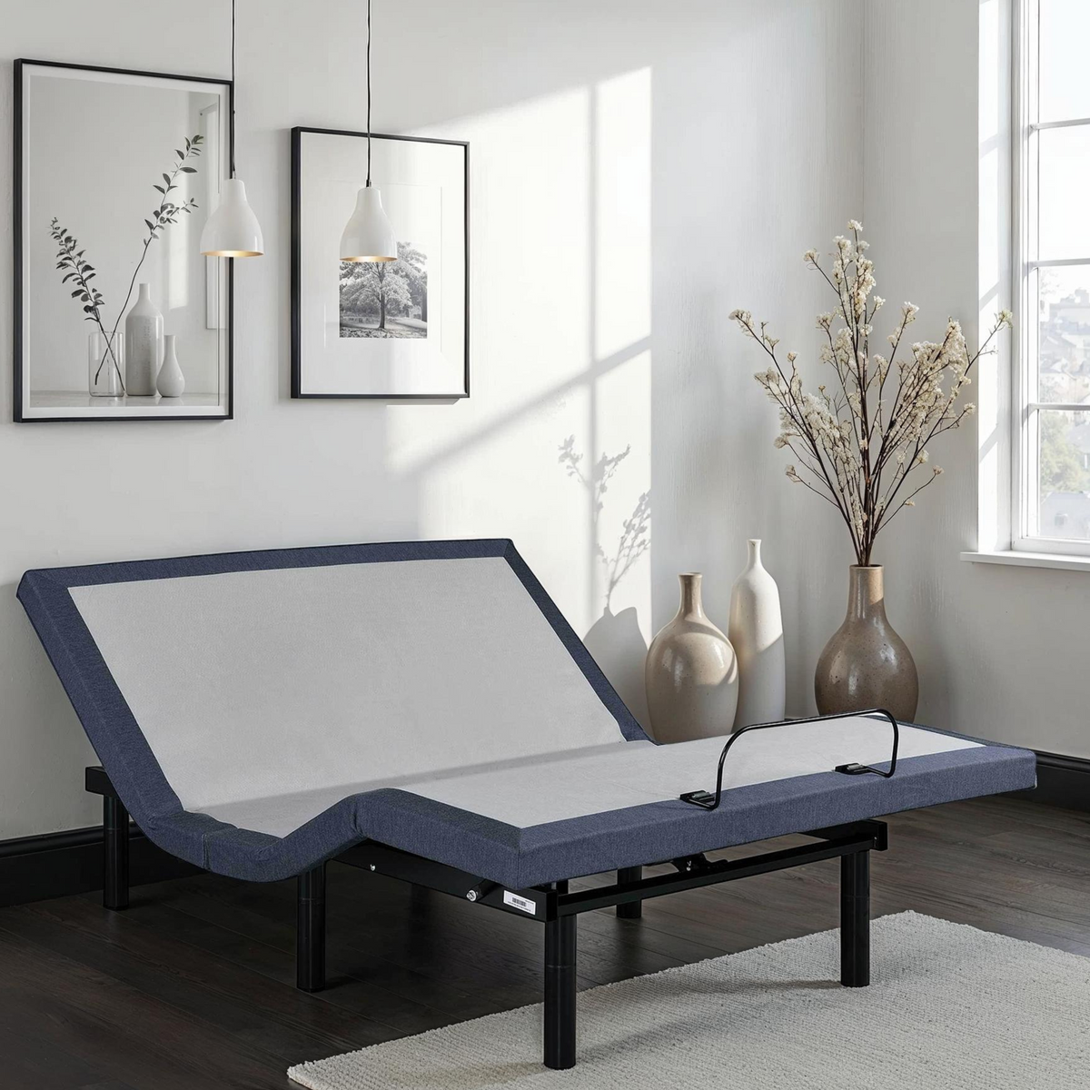 Queen Adjustable Bed Base with Vibration Modes and USB Ports - Steel Finish