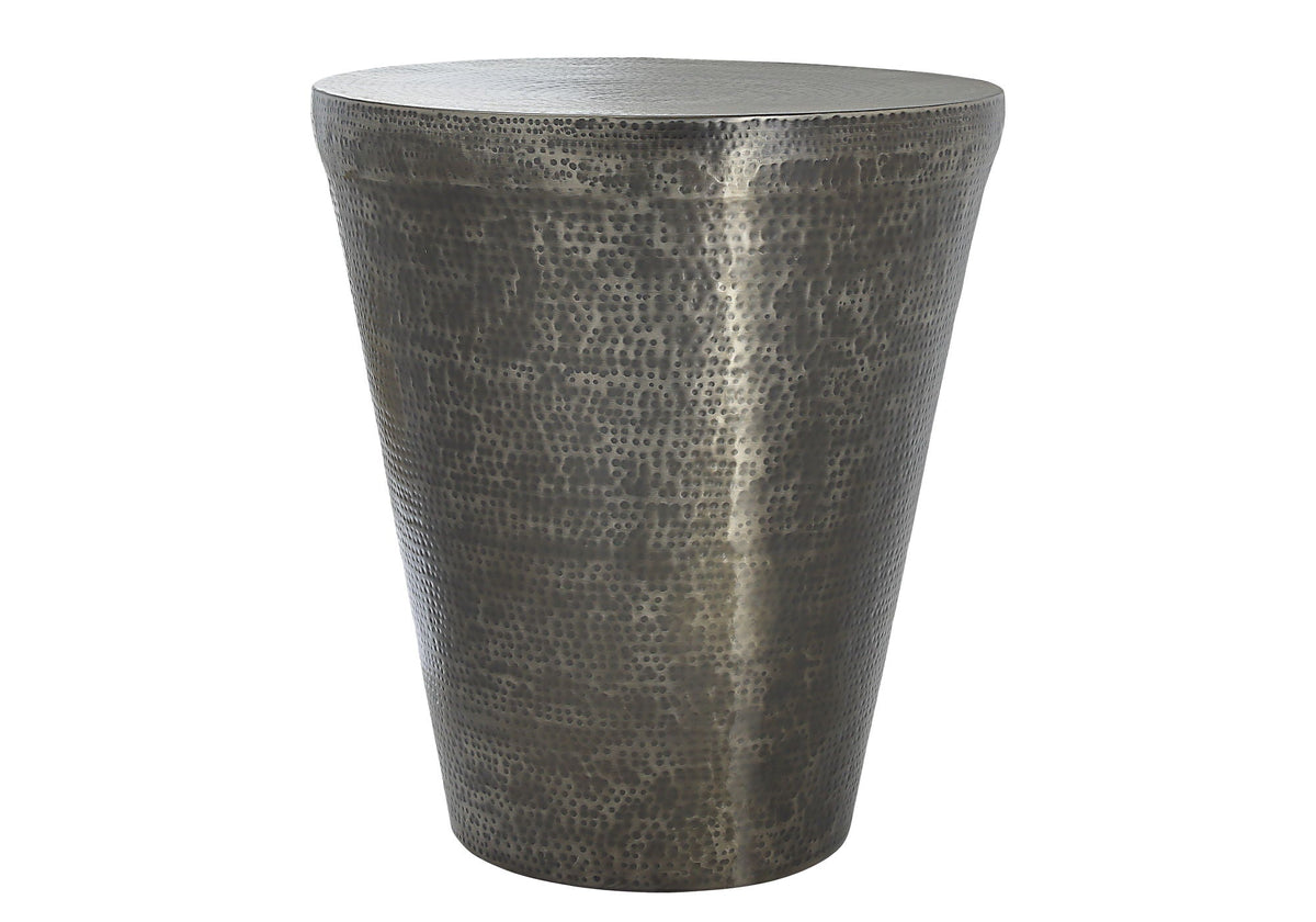 Drum Accent Side Table with Hammered Metal Finish - Gray or Dark Gray