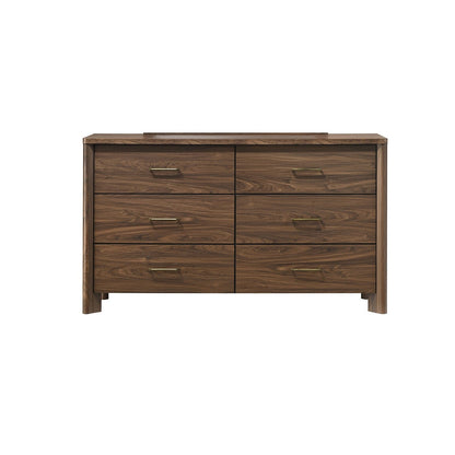 Walnut Color Solid Wood Dresser 6-Drawers with Rounded Edges - Walnut