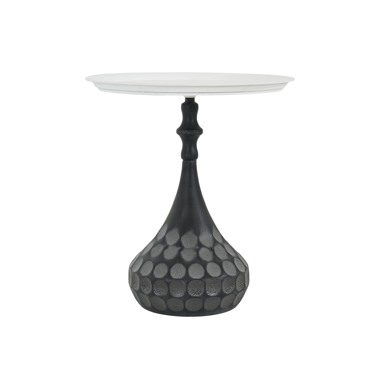 Accent Metal Coffee Table with Hand-Hammered Texture - White & Black