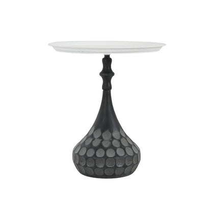 Accent Metal Coffee Table with Hand-Hammered Texture - White & Black