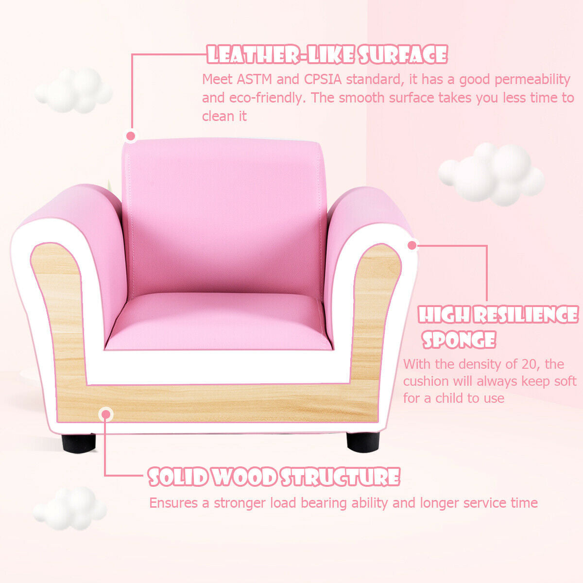 Kids Single Armrest Couch Sofa with Ottoman