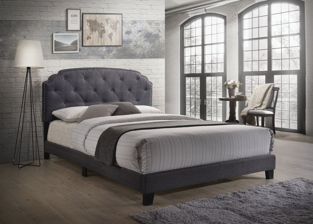 Queen Upholstered Bed with Tufted Headboard - Dark Gray