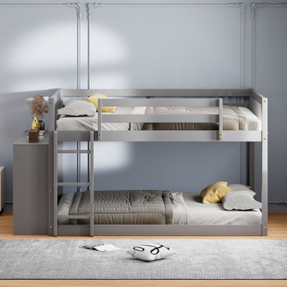 Bunk Bed With 4 Drawers and 3 Shelves - Solid Pine Wood