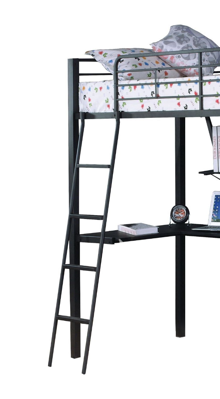 Senon Twin Loft Bed with Desk - Black and Silver