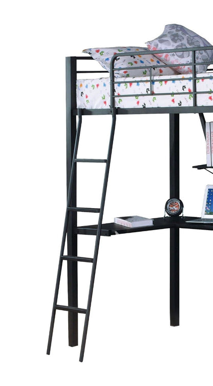 Senon Twin Loft Bed with Desk - Black and Silver