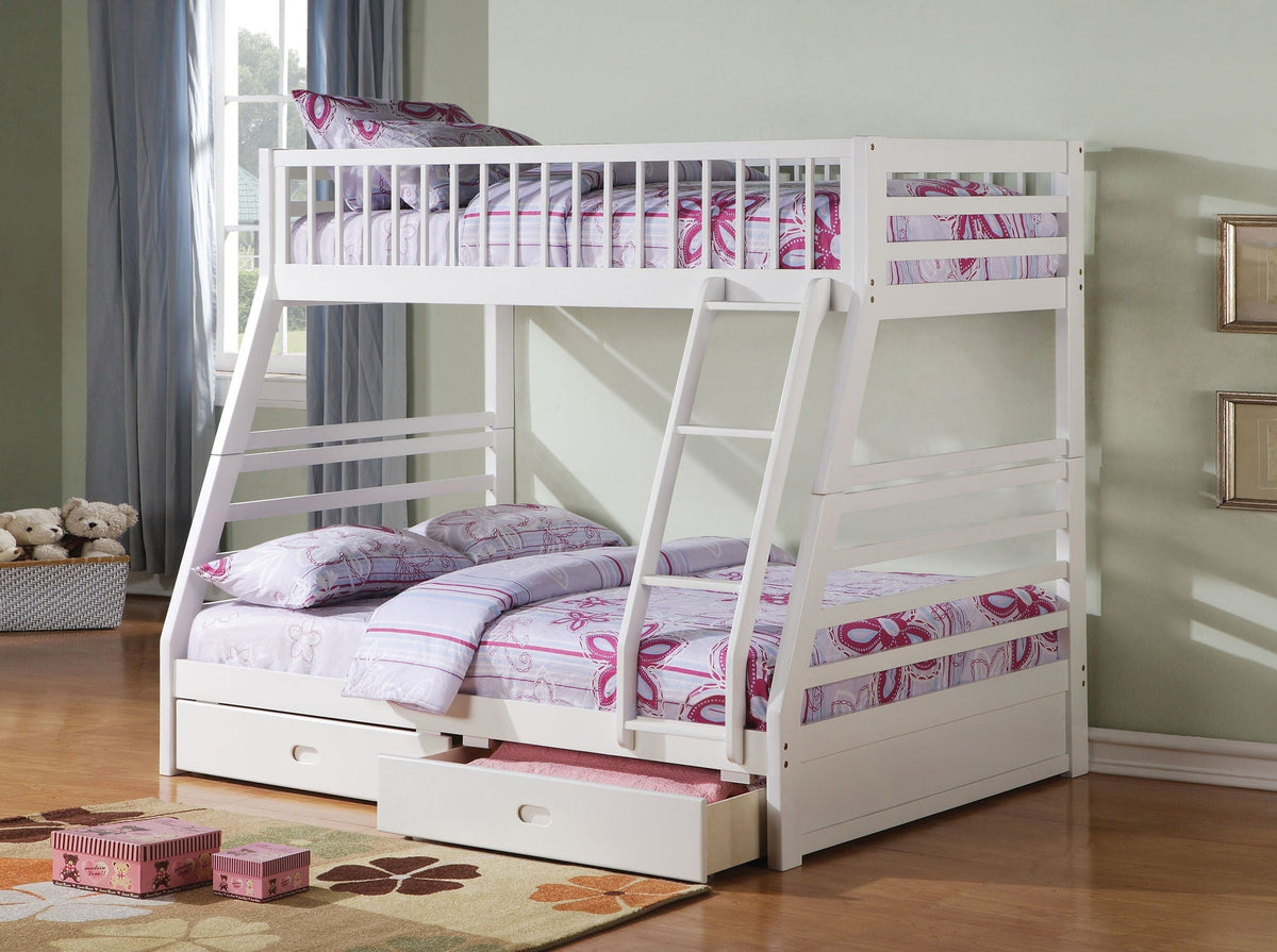 Jason Bunk Bed with Storage - Twin Over Full - White, Dark Gray, or Dark Brown