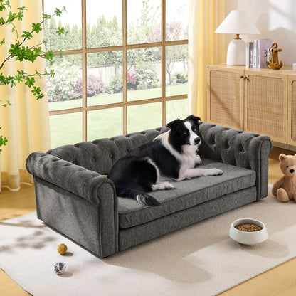 Modern Elevated Rectangular Pet Bed with Linen Upholstery - Choice of Color