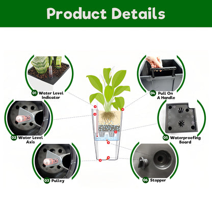 Square Planters with Automatic Watering System - Faux Rattan, Pack of 2