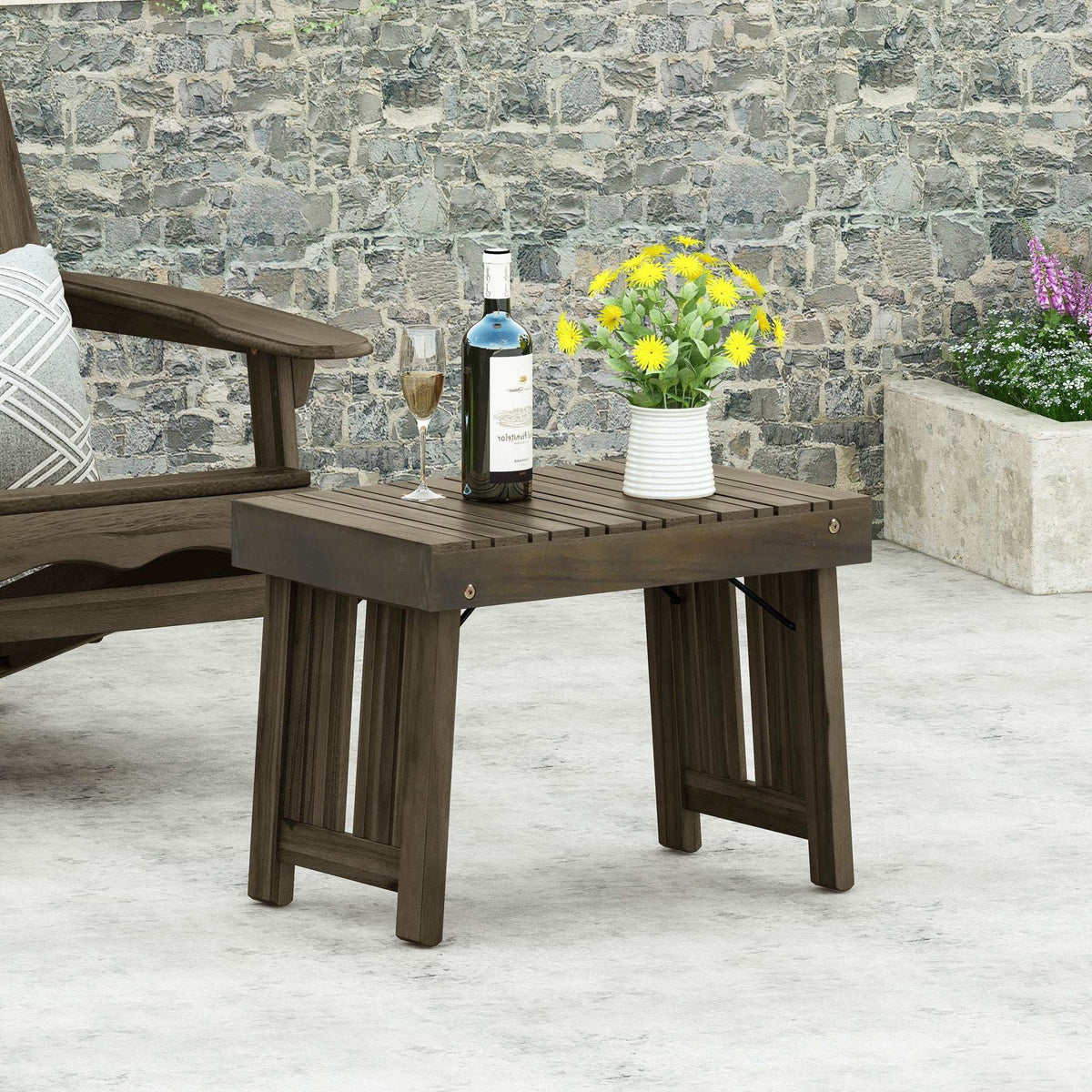 Temptation Outdoor Foldable Side Table with Slat Design - Dark Gray or Light Brown