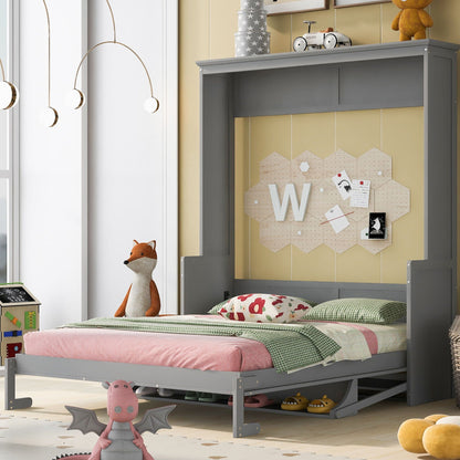 Queen Murphy Bed with Shelf - Solid Pine Cabinet, 600 lb Capacity