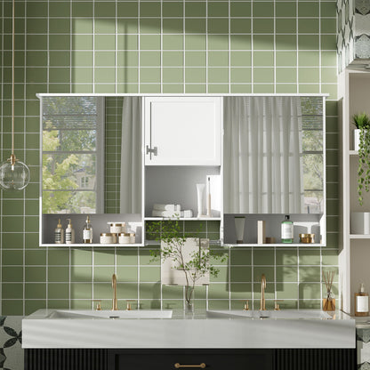 Wall-Mount 3-In-1 Mirror Cabinet with Adjustable Shelf - White