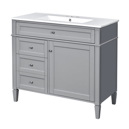 36" Bathroom Vanity with Ceramic Sink and Storage Drawers - Multiple Colors