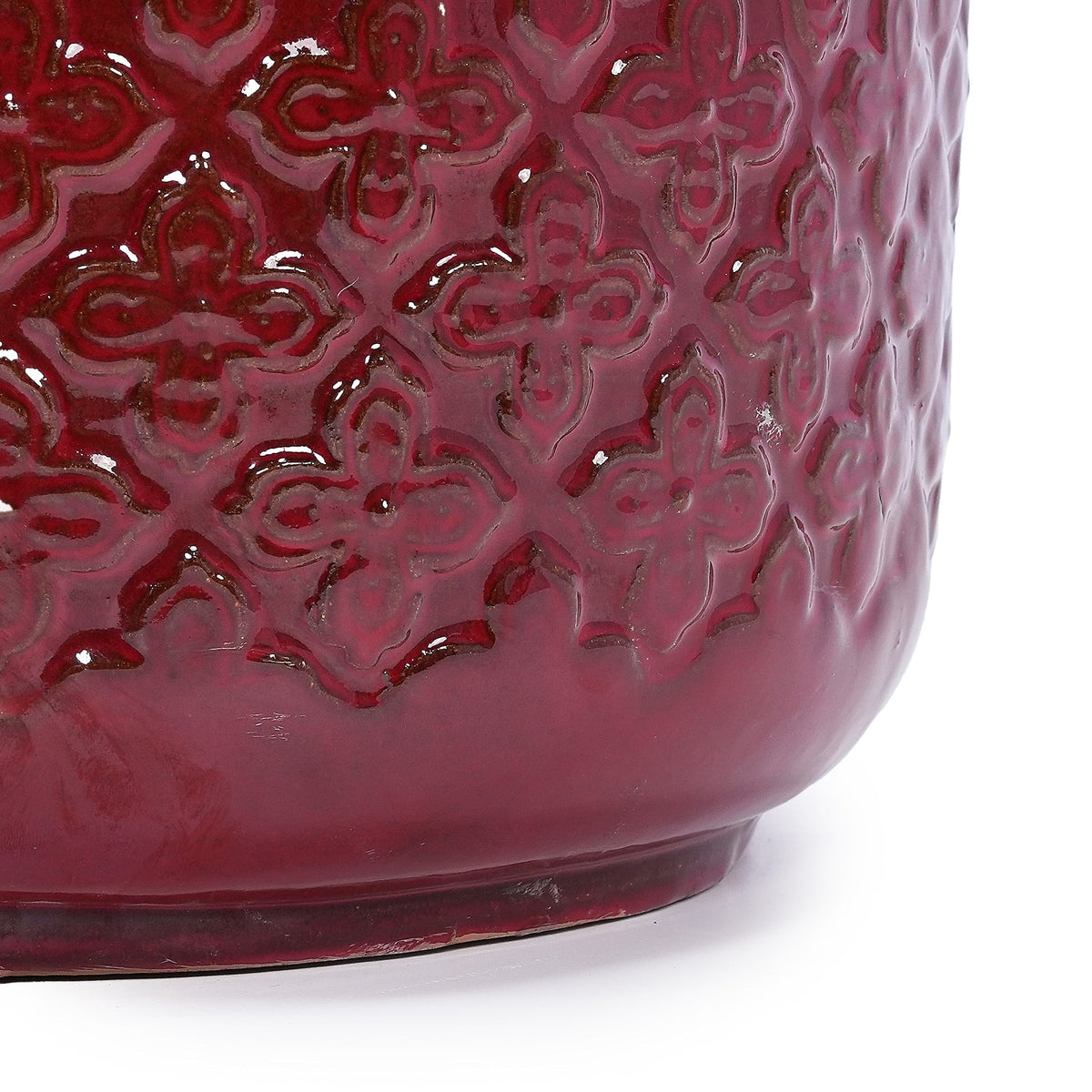 Bean Paste Red Ceramic Flowerpot Set with Diamond Pattern - 3 Pieces