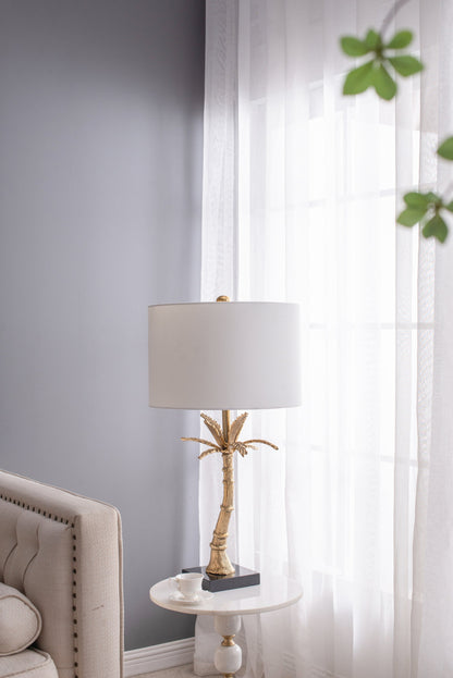 Gold Leaf Table Lamp with Marble Base - Gold