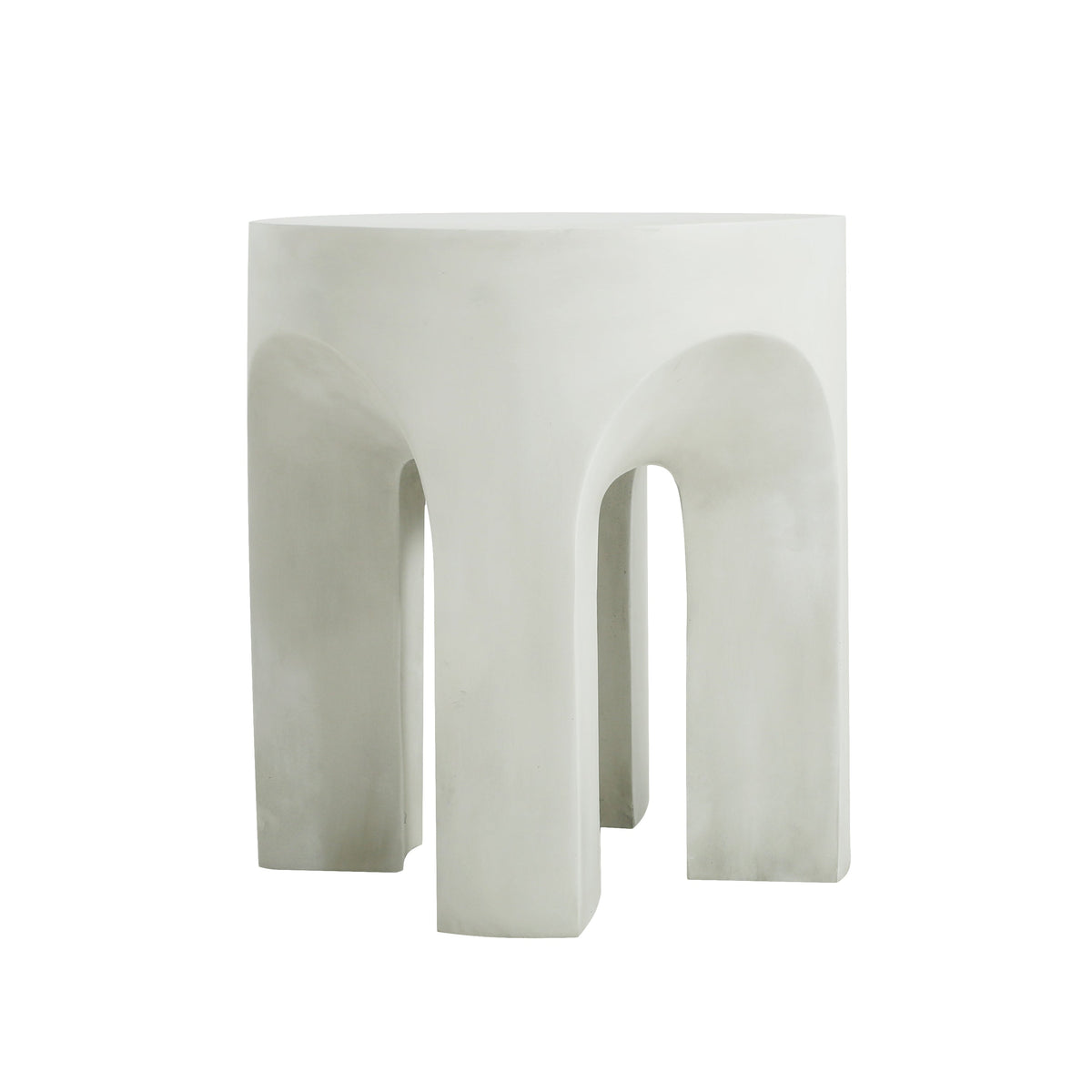 Outdoor Round Top Side Table with Lightweight Concrete Construction - Antique White