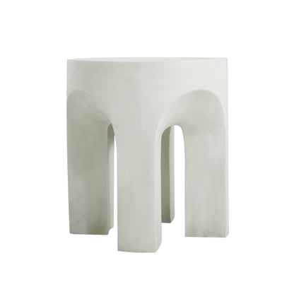 Outdoor Round Top Side Table with Lightweight Concrete Construction - Antique White