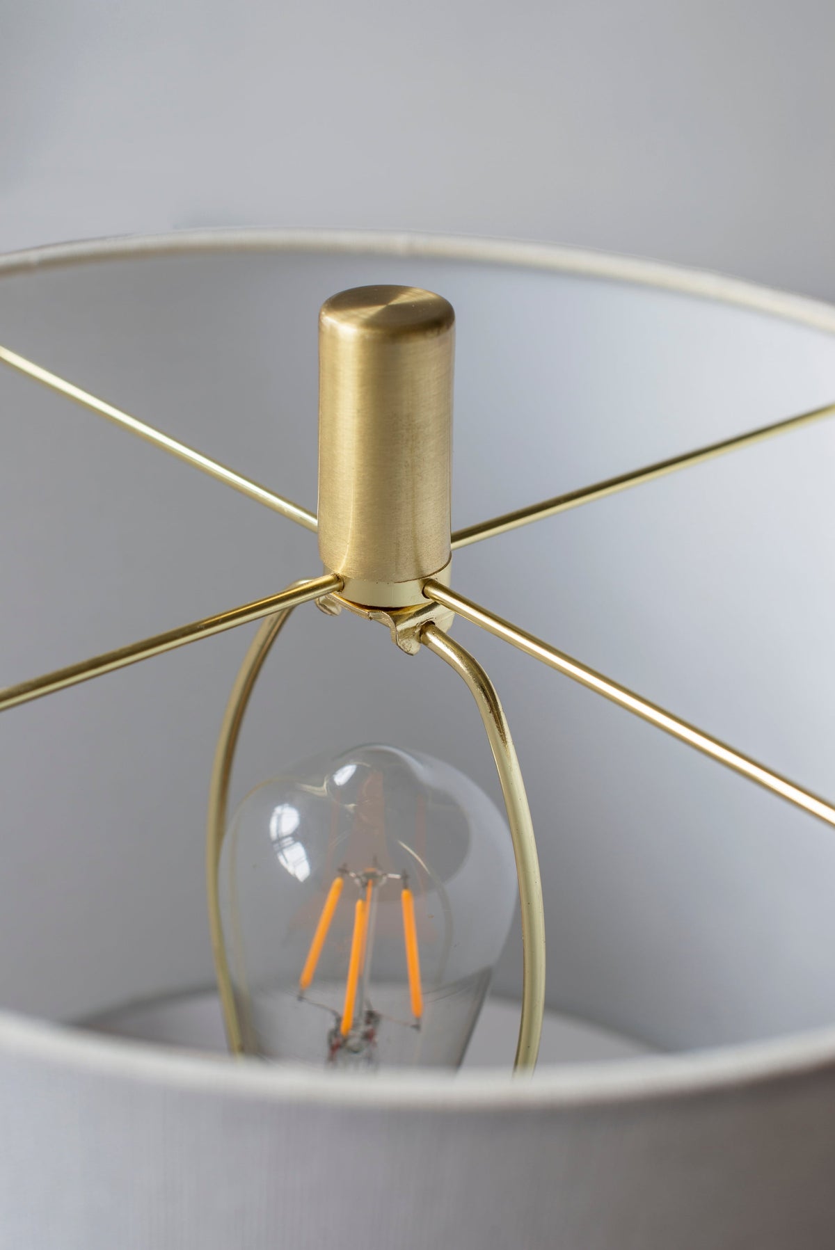Marble Table Lamp with Brass Frame and White Fabric Shade - White + Gold
