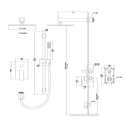 Wall Mounted Shower System with Adjustable Slide Bar - Matte Black