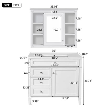 Bathroom Vanity With Mirror Cabinet and Single Sink - Soft-Closing Doors