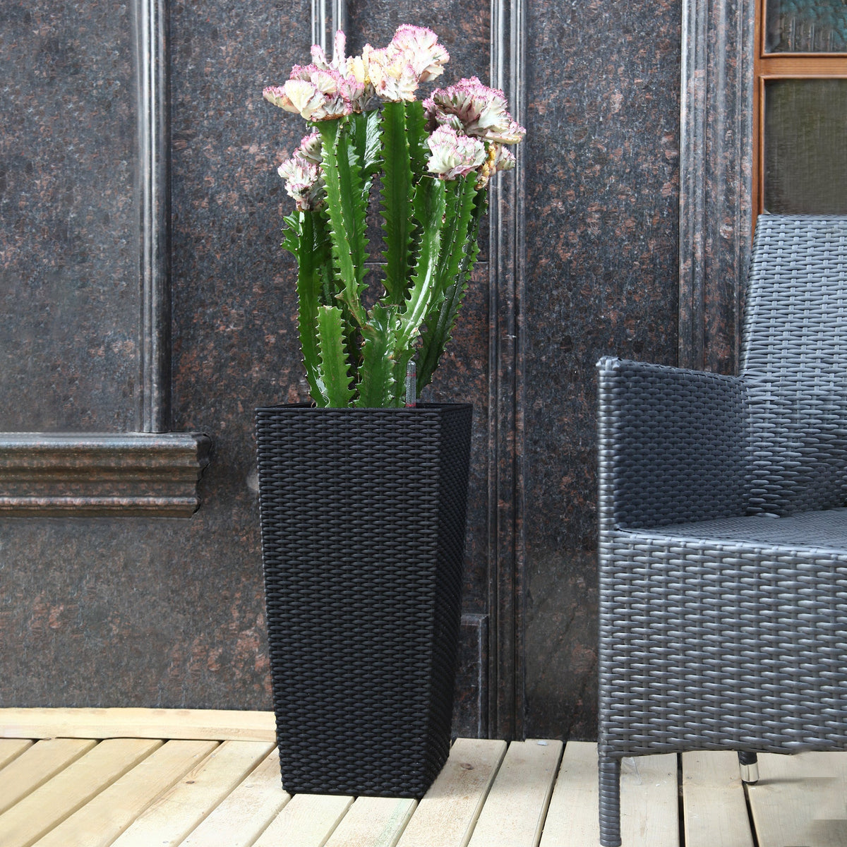 Square Planters with Automatic Watering System - Faux Rattan, Pack of 2