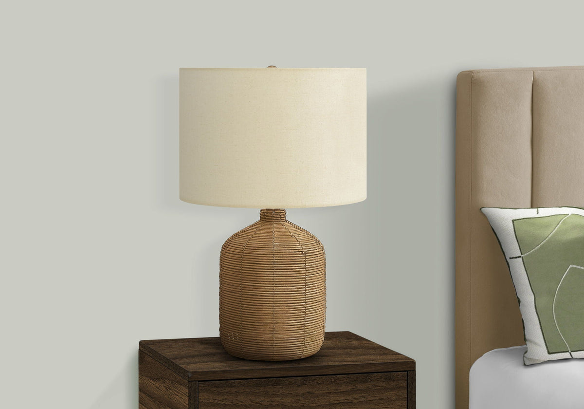 Modern Rattan Table Lamp with Fabric Shade - Light Brown or Black