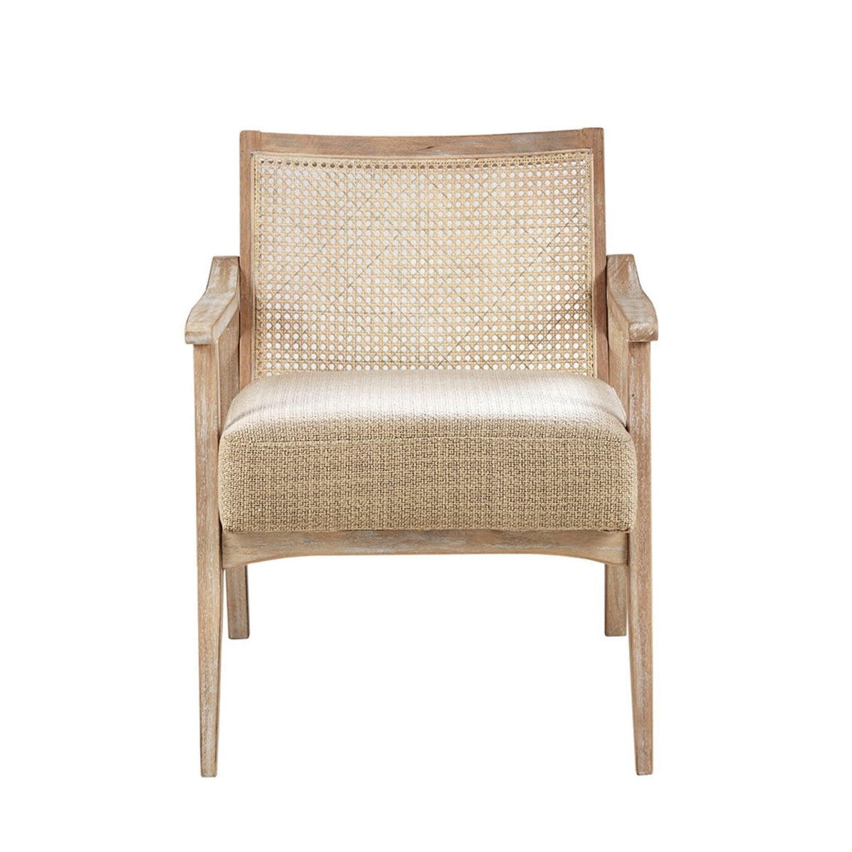 Cane Back Upholstered Accent Chair with Upholstered Seat - Natural