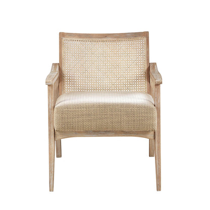 Cane Back Upholstered Accent Chair with Upholstered Seat - Natural