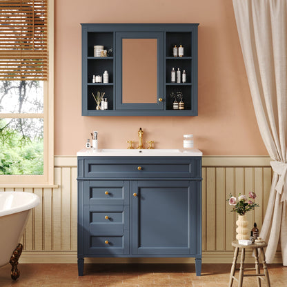 Bathroom Vanity With Mirror Cabinet and Single Sink - Soft-Closing Doors