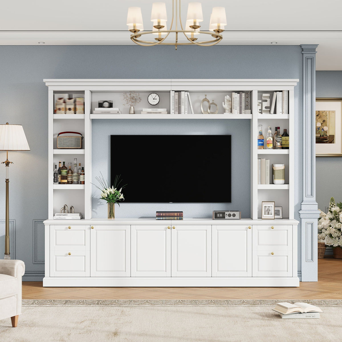 All-In-One TV Stand With Bookcase for TVs Up to 70 Inches - Black or White