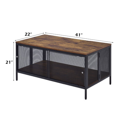 Antique Oak Coffee Table with Storage Compartment - Black