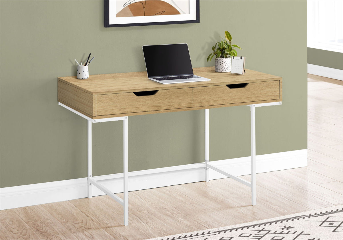 Marble Look Computer Desk with Storage Drawers - Light Brown, White, or Black