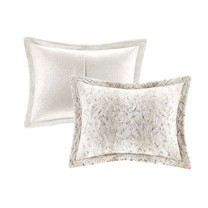 King 4PC Faux Fur Comforter Set with Reversible Faux Mink Backing