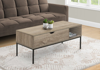 Lift-Top Coffee Table with Hidden Storage - Light Brown or Gray