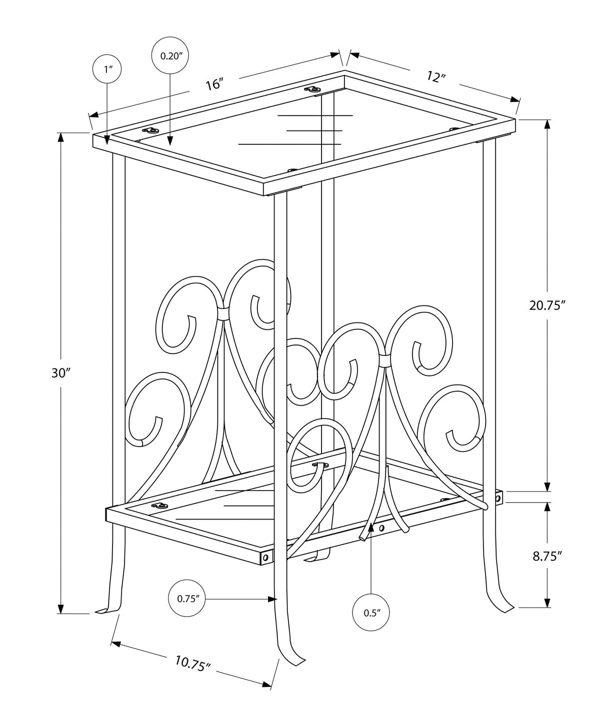 Silver Tempered Glass Accent Table with Two Shelves - Silver