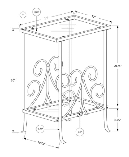 Silver Tempered Glass Accent Table with Two Shelves - Silver