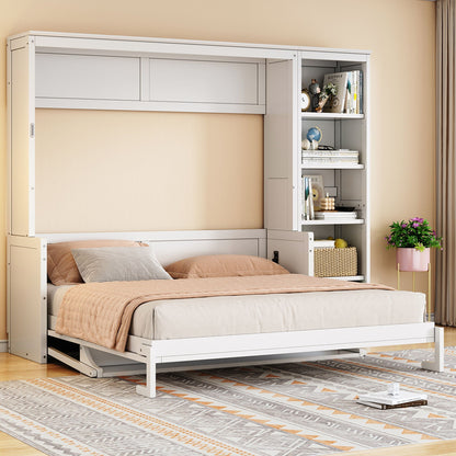 Murphy Bed with Desk and Bookshelf - Solid Pine, Full & Queen Sizes