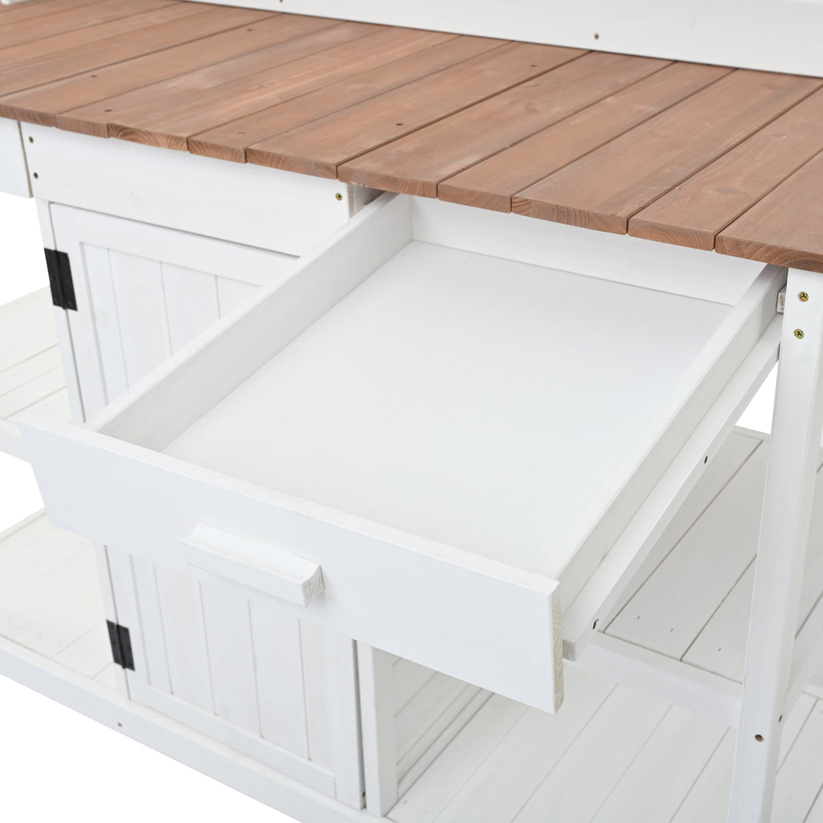 66" Farmhouse Potting Bench Table with Drawers and Shelves - Natural Fir