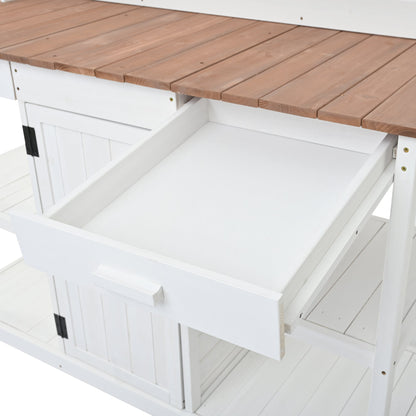 66" Farmhouse Potting Bench Table with Drawers and Shelves - Natural Fir