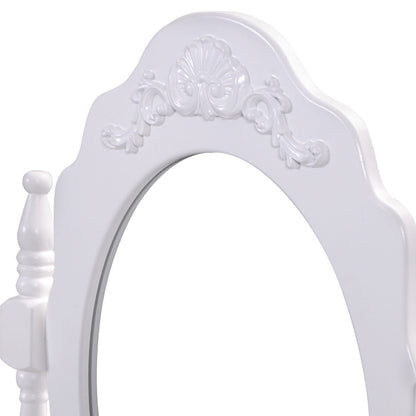 Vanity Table Set with Cushioned Stool with 360¬∞ Rotating Oval Mirror and Three Drawers-White