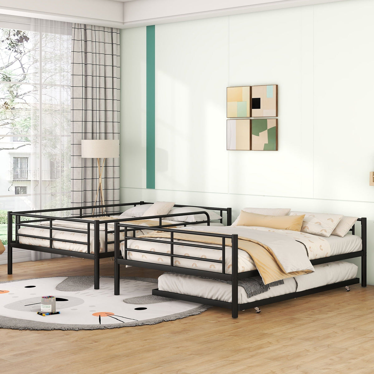 Steel Construction Bunk Bed with Convertible Design - Multiple Colors